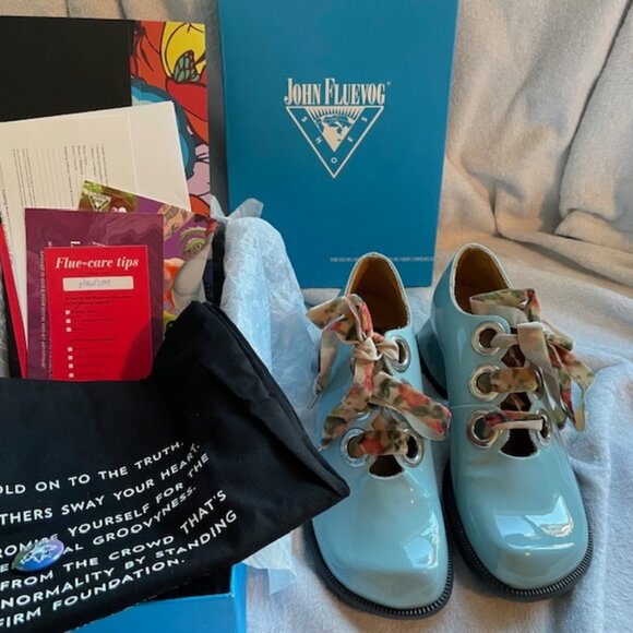 John Fluevog Paulson Light Blue Size 7 Like New Never worn Chunky Retro Boho Vog - Picture 2 of 16